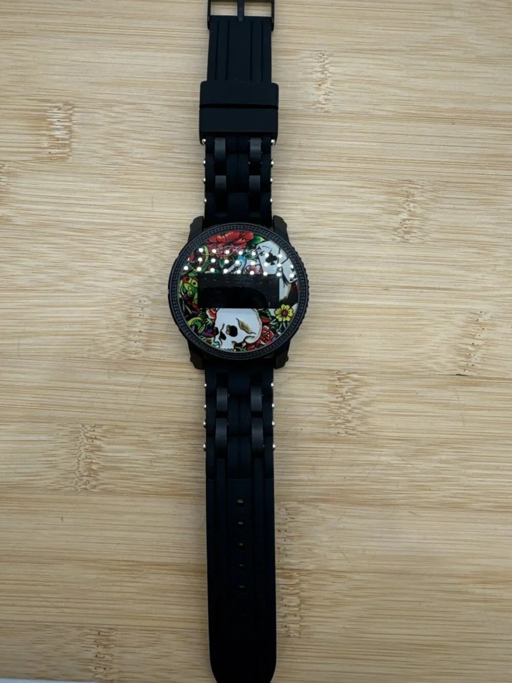 Ed Hardy Ed Hardy Skull Men's Quartz Movement Black Printed Digital Watch